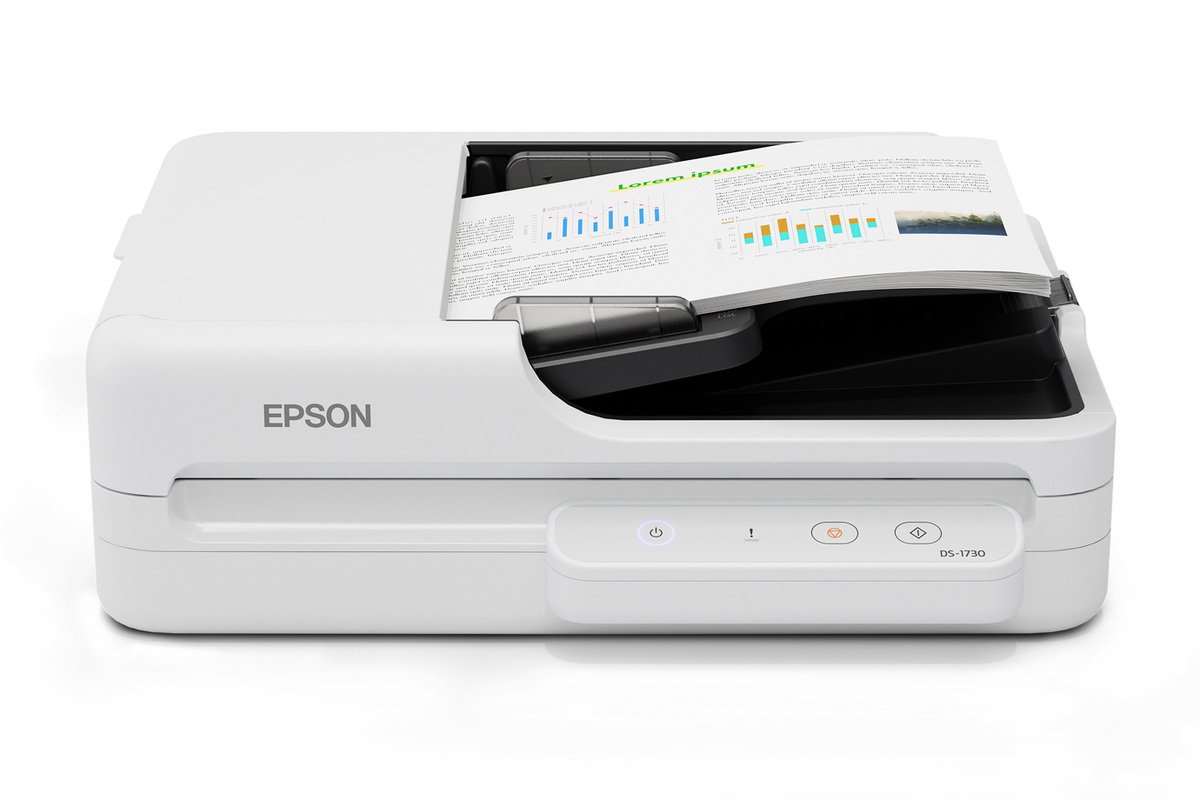 Versátil Escáner de Documentos a Color de Cama Plana Epson DS-1730, con alimentador Automático de Documentos (ADF) para Mayor Productividad